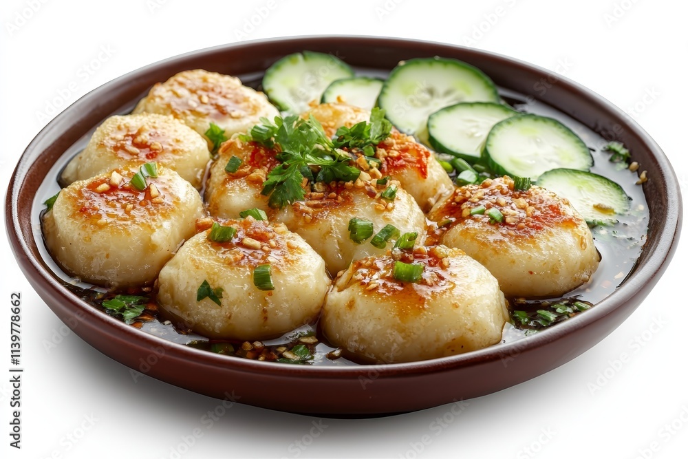 Delicious Asian dumplings with cucumber and sesame seeds. Delicious Asian dumplings with cucumber and sesame seeds.