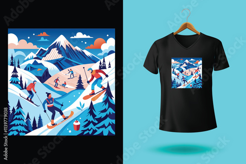 Set of Winter sport athlete silhouettes. Ski jumping, downhill, slalom, skiing emblems. Print design for t-shirt. Sport club emblems.