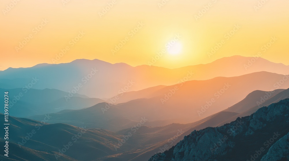 Fototapeta premium Majestic Mountainous Sunset Landscape with Breathtaking Vistas