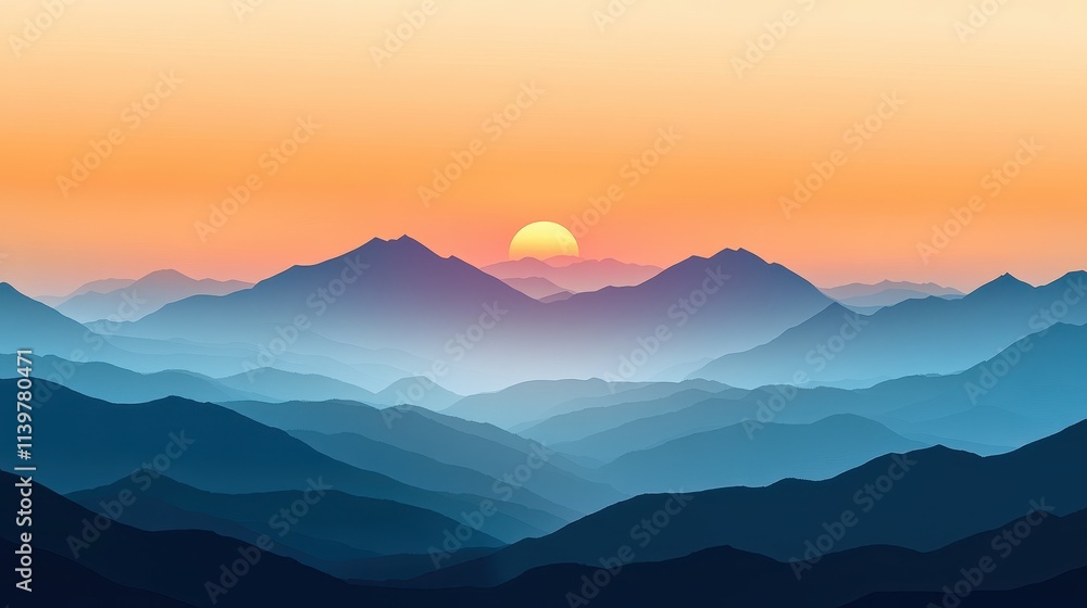 Breathtaking Mountain Sunset Landscape with Hazy Peaks Breathtaking Mountain Sunset Landscape with Hazy Peaks