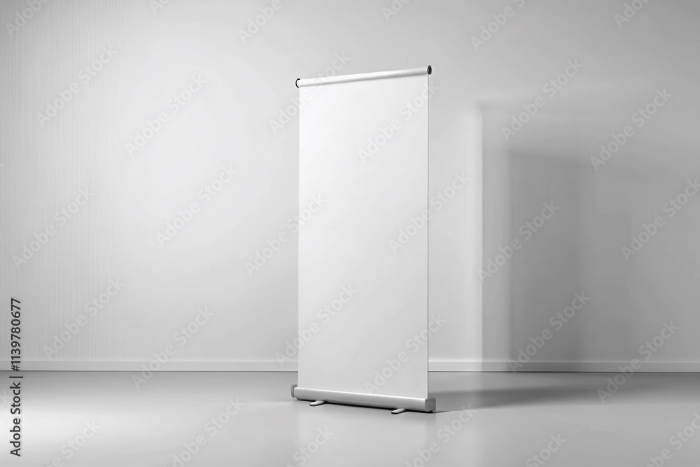 Show off your advertising with this modern roll-up banner stand mockup, featuring a clean white background that enhances your promotional designs effectively. Show off your advertising with this modern roll-up banner stand mockup, featuring a clean white background that enhances your promotional designs effectively.