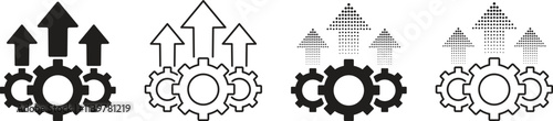 Gear arrow icon set. Symbol of efficiency, progress, growth and success. Vector illustration