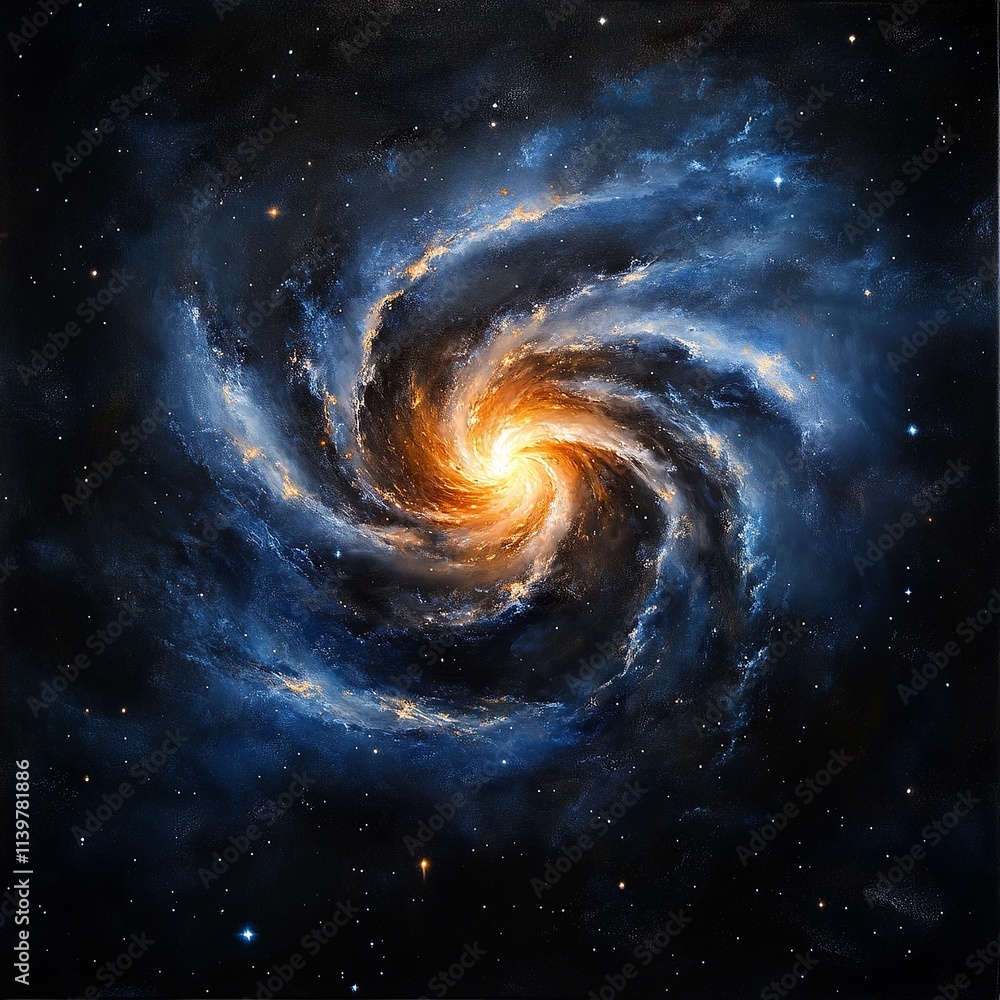 Bright cosmic galaxy with stars and swirling nebula patterns Bright cosmic galaxy with stars and swirling nebula patterns