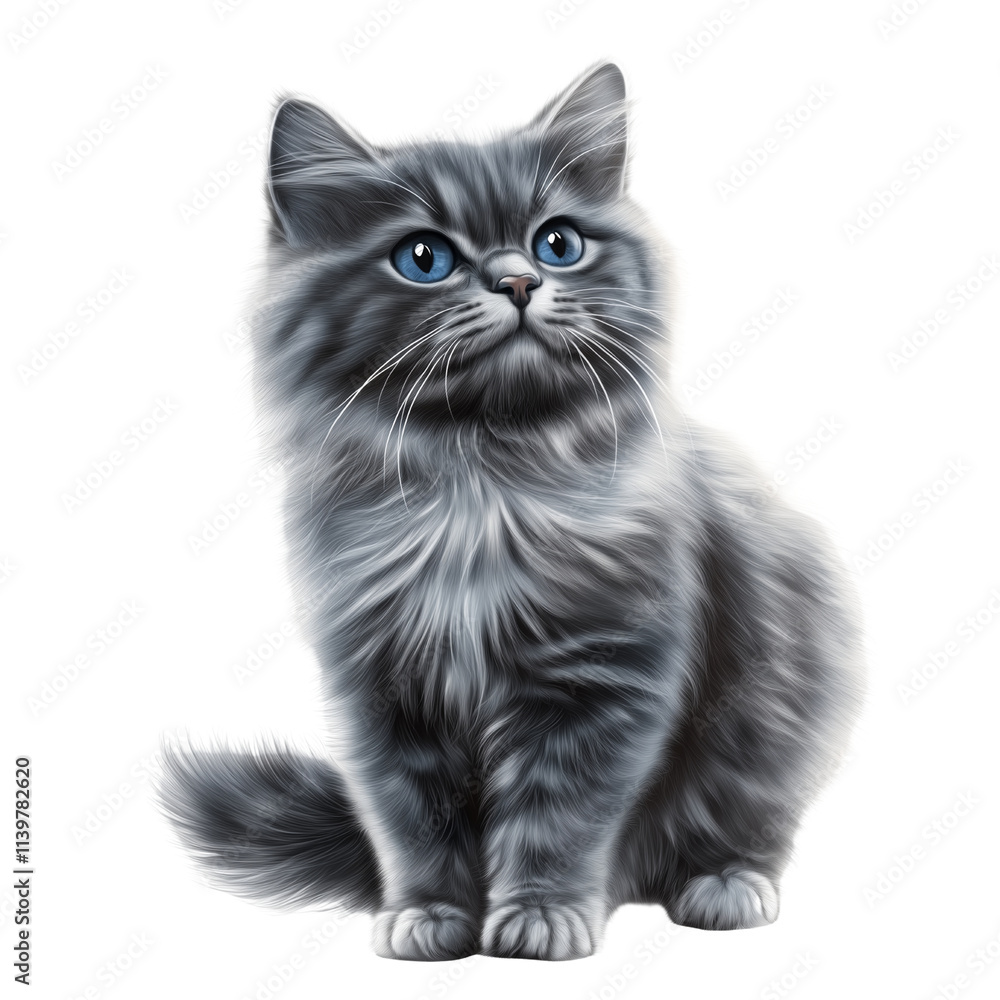 Cute grey cat isolated on transparent background. PNG. Generated AI Cute grey cat isolated on transparent background. PNG. Generated AI