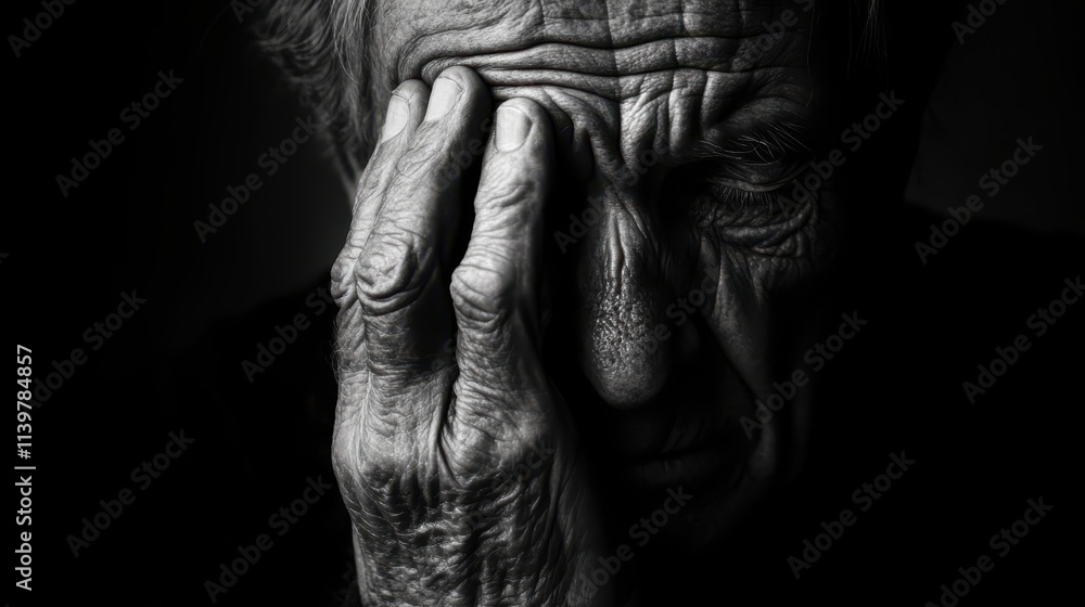 Sorrowful Man Holding Face in Hands Symbolizing Emotional Pain and Struggles Sorrowful Man Holding Face in Hands Symbolizing Emotional Pain and Struggles