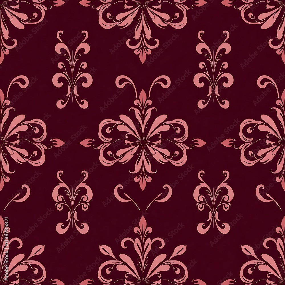 Fototapeta premium Crimson Damask Seamless Pattern 