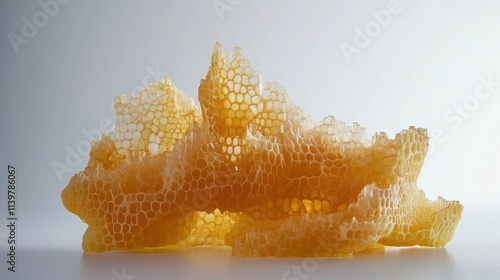 Raw honeycomb with uneven shapes and textures, showcasing naturea??s artistry photo