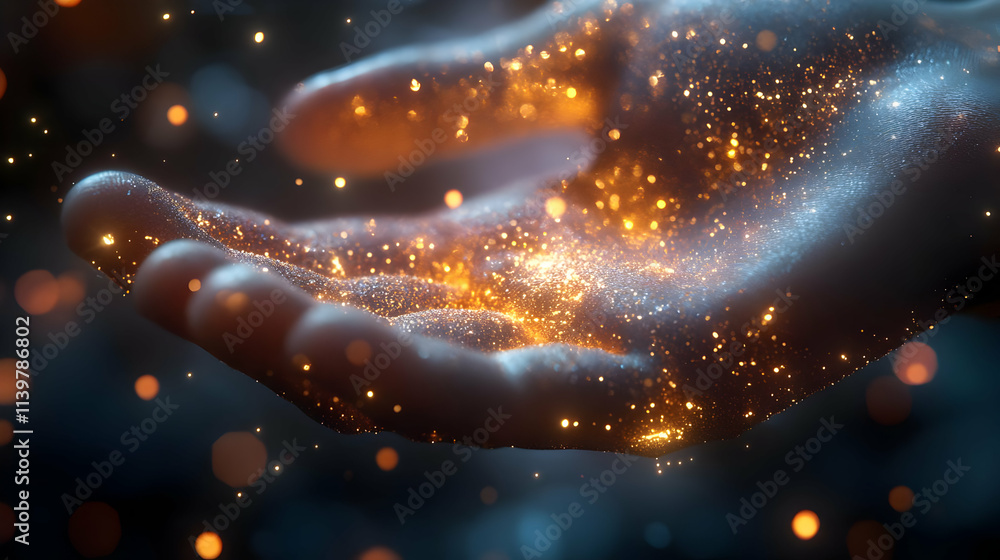 Glowing Glitter on Hand 3D Render Glowing Glitter on Hand 3D Render