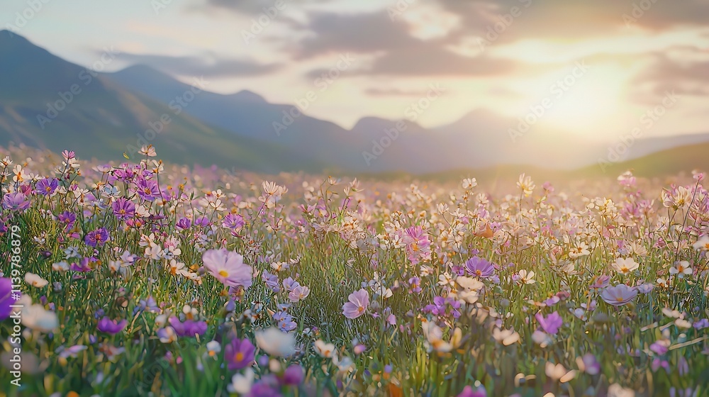 Summer landscape with flowers in the mountains. Summer landscape with flowers in the mountains.