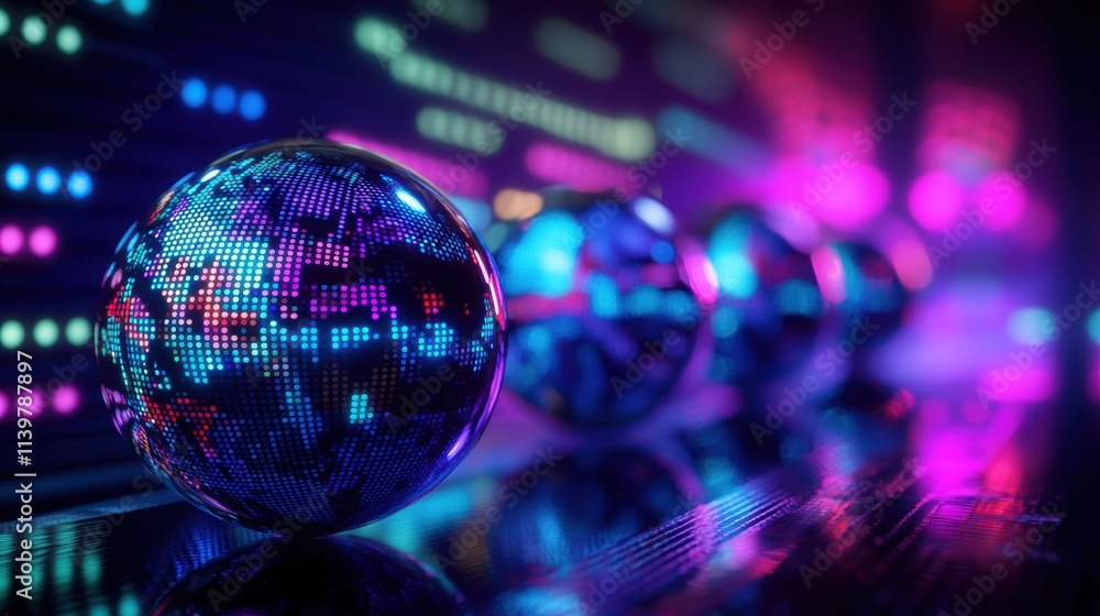 Fototapeta premium Colorful digital orbs reflecting vibrant lights