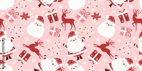 Joyful Winter and Christmas Seamless Pattern