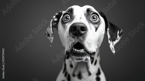 Studio portrait of a Dalmatian dog with a surprised face photo