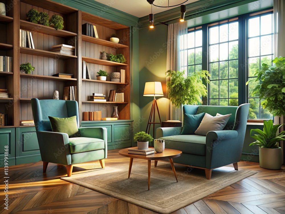 Serene Psychologist's Office: Calm Space, Comfortable Chairs, Psychology Books, Therapy Room, Counseling Interior Design Serene Psychologist's Office: Calm Space, Comfortable Chairs, Psychology Books, Therapy Room, Counseling Interior Design