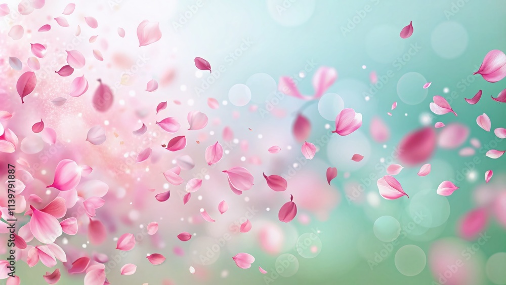 Soft pink sakura petals dance through the air, creating a delicate floral backdrop perfect for spring-themed posters and prints, celebrating nature’s beauty and renewal.