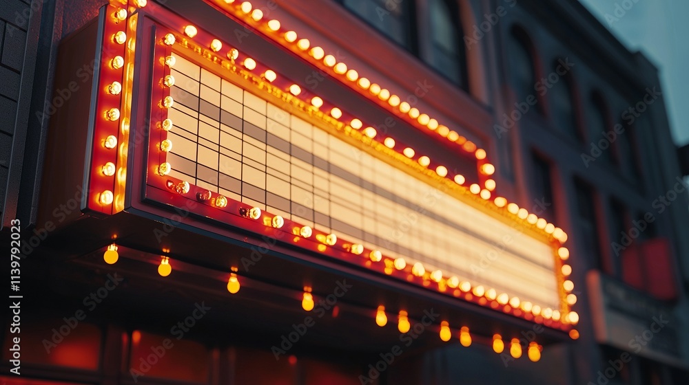 Classic movie theater with a lit marquee sign and a nostalgic atmosphere Classic movie theater with a lit marquee sign and a nostalgic atmosphere