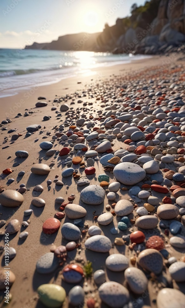Obraz premium Beach of Puzol with pebbles and small rocks on the shore, geology , shore, natural