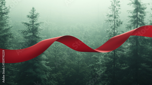 Red Ribbon in Winter Forest