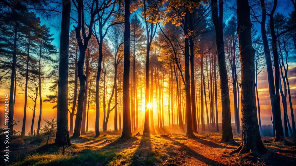 Fototapeta premium Silhouette Photography: Wood Type 2 - Dark Forest Shadows, Tree Branches, Mystical Nature