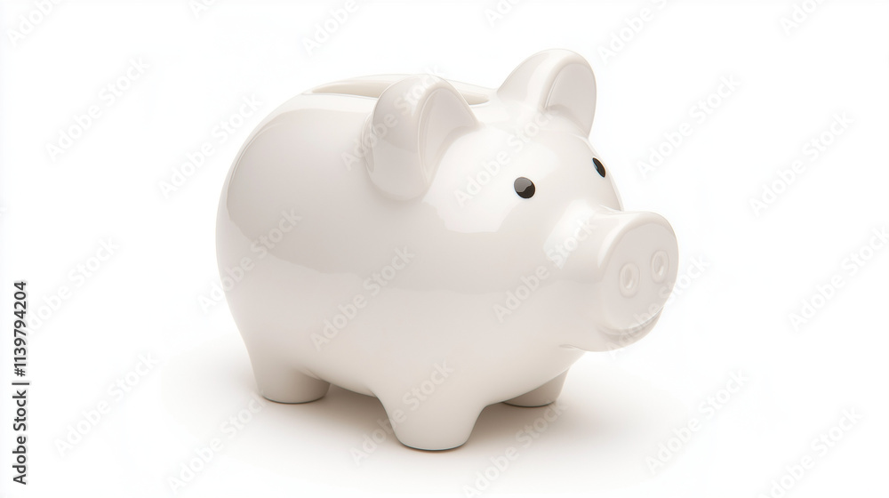 Piggy Bank Savings: A classic white piggy bank, a symbol of financial security and savings, ready to be filled with dreams and aspirations. Piggy Bank Savings: A classic white piggy bank, a symbol of financial security and savings, ready to be filled with dreams and aspirations.