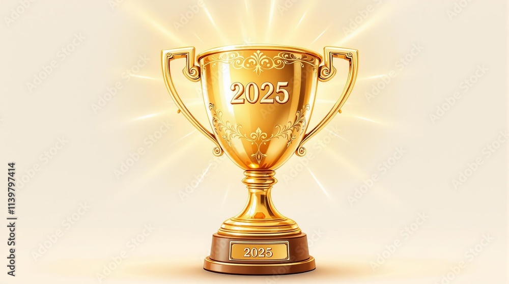 Fototapeta premium Golden trophy illustration with glowing rays 2025