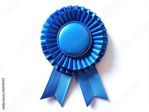 Stunning blue ribbon award 3D illustration featuring product photography against a white background, perfect for celebrating achievements and honoring special milestones in style.