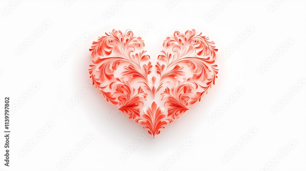 abstract heart with red and white floral pattern, symbolizing love and beauty, intricate details, soft edges, isolated on white background abstract heart with red and white floral pattern, symbolizing love and beauty, intricate details, soft edges, isolated on white background