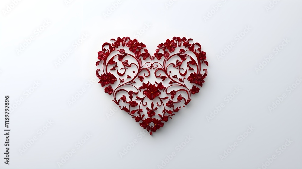 abstract red and white heart, intricate floral motif, symbolizing passion and art, delicate and vibrant, isolated on white background abstract red and white heart, intricate floral motif, symbolizing passion and art, delicate and vibrant, isolated on white background