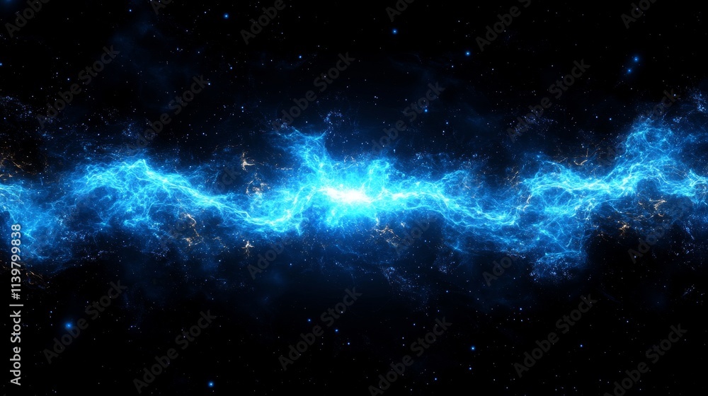 Naklejka premium Abstract glowing blue energy waves forming dynamic patterns against a dark background, symbolizing power, motion, and futuristic technology