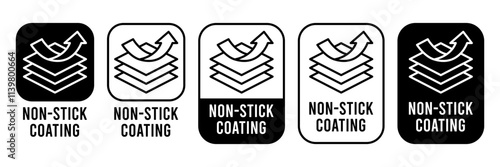 Non Stick Coating icon set. Non Stick Coating of vector labels for kitchen pan or cooking pot. Non Stick Coating logo, label, badge, sticker, symbol, emblem, black, circle, line vector isolated.