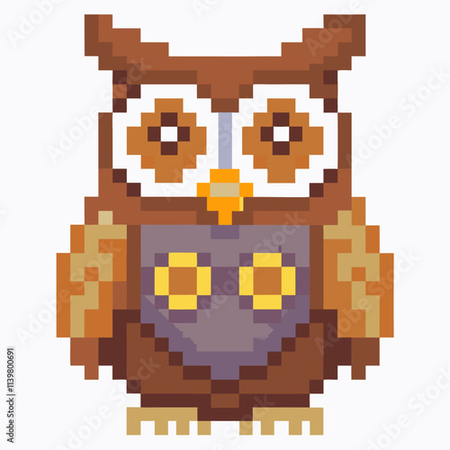 Pixel Art Owl Illustration Retro, Nostalgic, Vintage, Pixelated, Brown, Bird Design