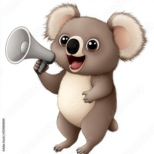 Cute koala cartoon holding a megaphone. photo