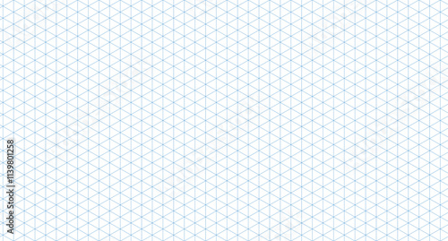 Template isometric grid seamless pattern. Blue isometric grid. Outline isometric graph template background. Vector illustration