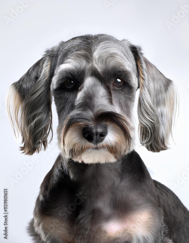 Retrato de estudio de un perro de raza  sentado aislado sobre fondo blanco photo