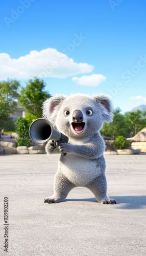 Cute koala holding megaphone. photo