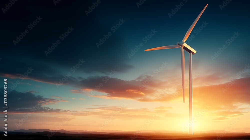 Obraz premium Wind turbine at sunset renewable energy landscape scenic view sustainable future