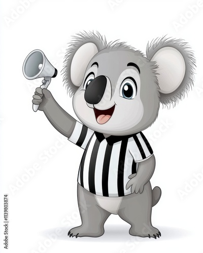 Cute koala referee holding megaphone. photo