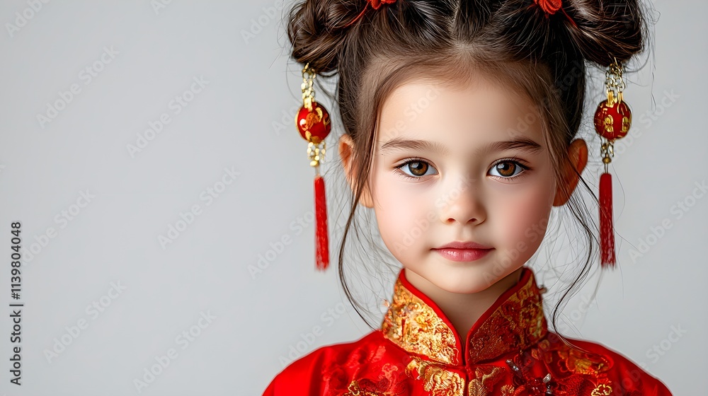close-up headshot of a young girl, celebrating Chinese New Year, cheerful expression, cultural attire, isolated on white background close-up headshot of a young girl, celebrating Chinese New Year, cheerful expression, cultural attire, isolated on white background