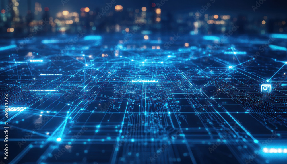 Global Network Digital Data Flow Technology Connections Futuristic Cityscape Global Network Digital Data Flow Technology Connections Futuristic Cityscape