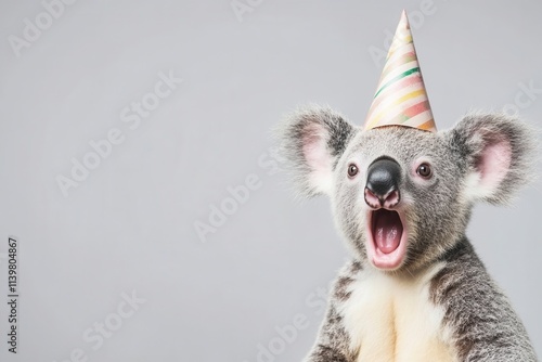 Cute koala wearing a party hat. photo