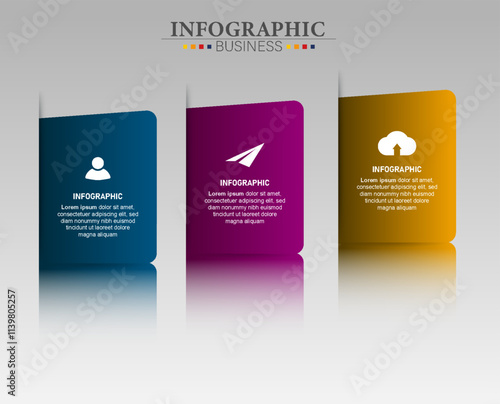 Vector infographic label template with icons. 3 options or steps. Can be used for info graphics, flow charts, presentations, web sites