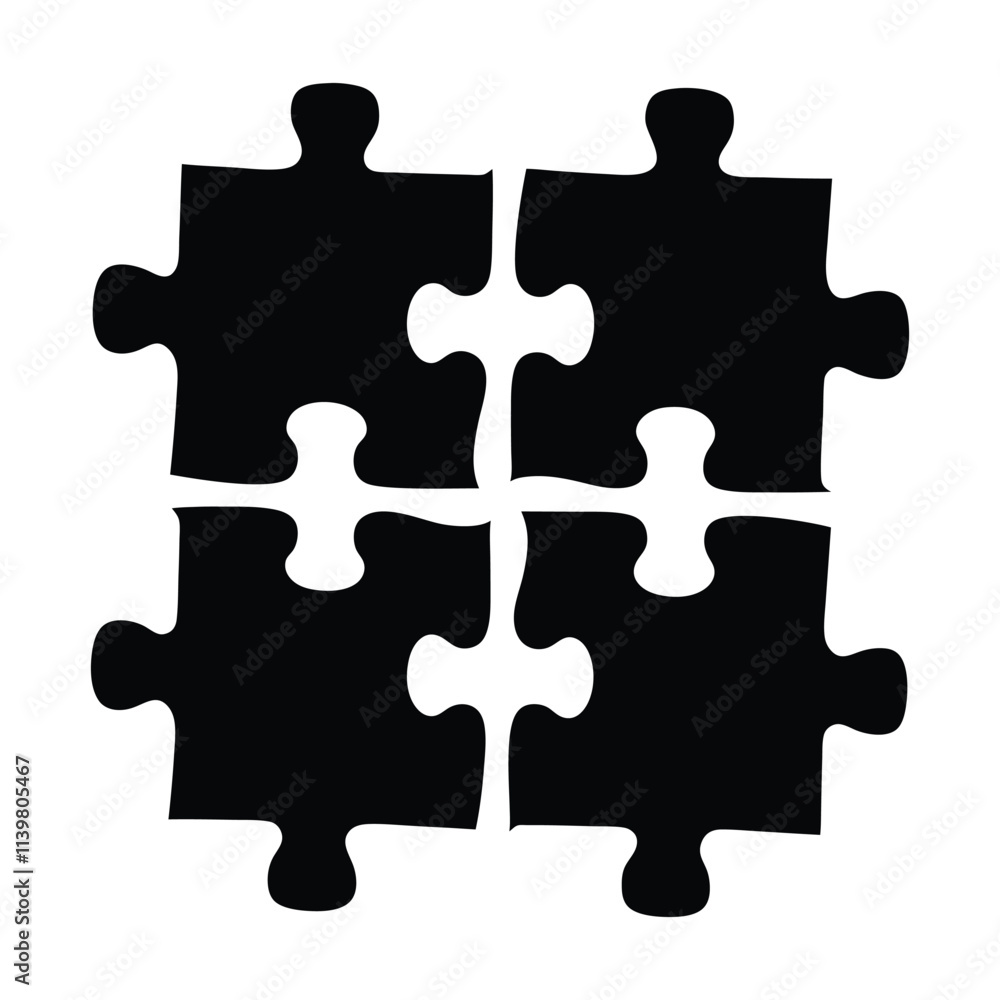 Interconnected puzzle pieces black silhouette illustration isolated on a transparent background Interconnected puzzle pieces black silhouette illustration isolated on a transparent background