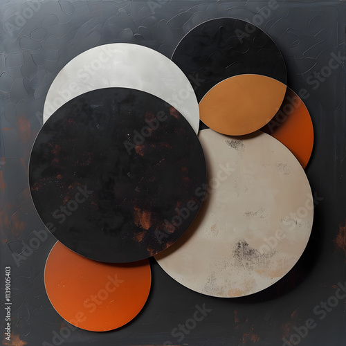 Abstract geometric artwork with overlapping circles in earth tones