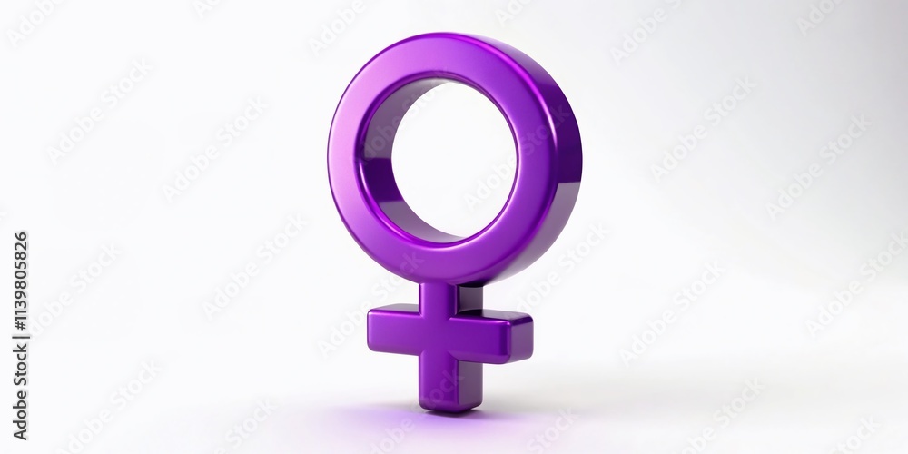 The elegant purple 3D female gender symbol, set against a crisp white background, represents feminism and equality, promoting women's empowerment and universal rights. The elegant purple 3D female gender symbol, set against a crisp white background, represents feminism and equality, promoting women's empowerment and universal rights.