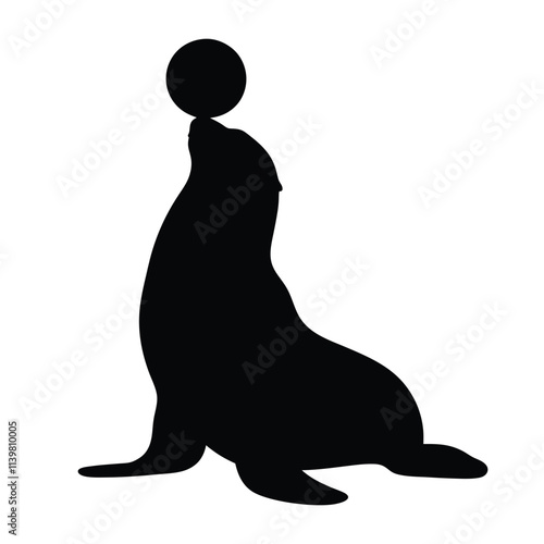 Seal balancing a ball black silhouette illustration isolated on a white background