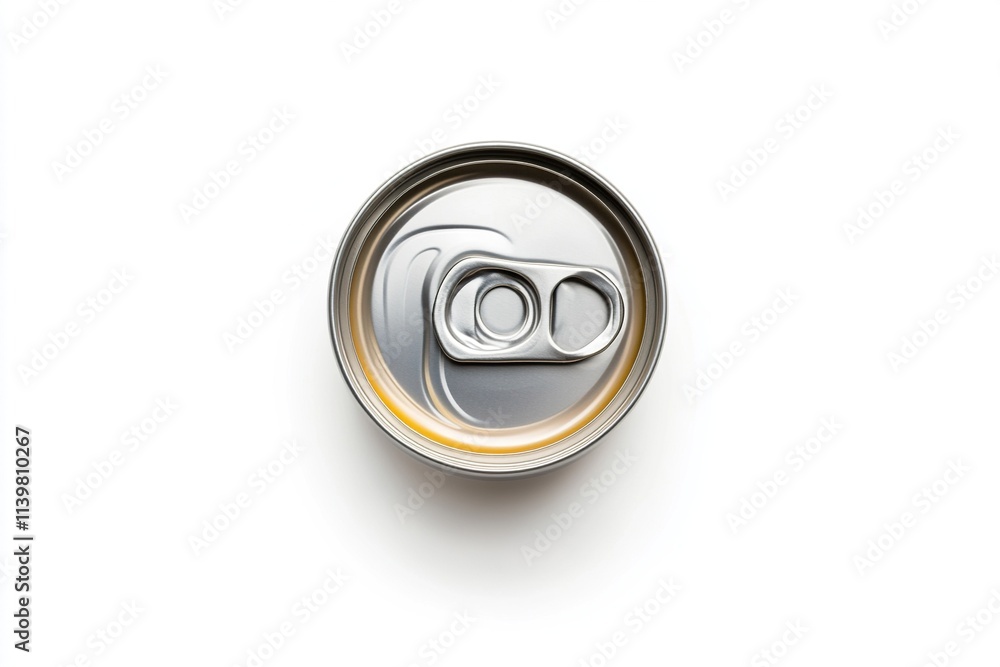 Zenithal view of a golden metal can, used for food preservation.