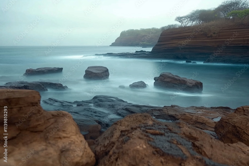 waves crashing on rocks on the beach long exposure waves crashing on rocks on the beach long exposure