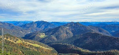 Mountain Bavaria View on mountains from mountain Risserkogel. wooded mountain slopes photo