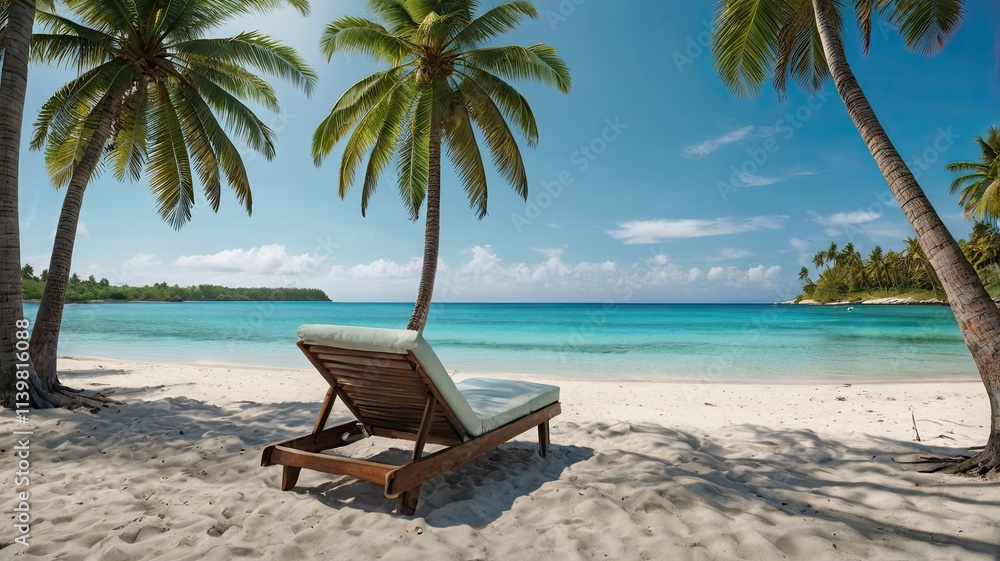 Tropical Paradise: A serene beach scene in the tropics with crystal clear turquoise waters, white sand, and swaying palm trees. Tropical Paradise: A serene beach scene in the tropics with crystal clear turquoise waters, white sand, and swaying palm trees.