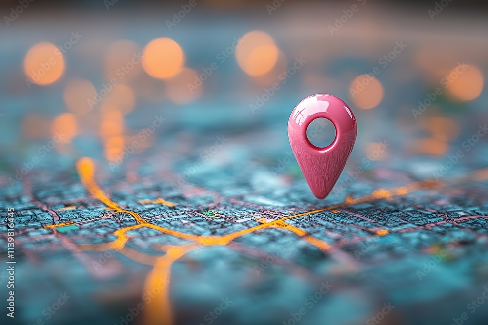 Pink Location Pin on City Map, Guiding You Pink Location Pin on City Map, Guiding You