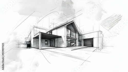 Architectural overlay sketch showing future house extension